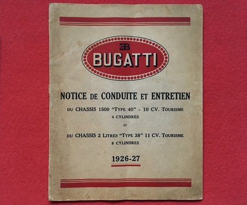 1926-27 Bugatti 38 & 40 user's manual In vendita