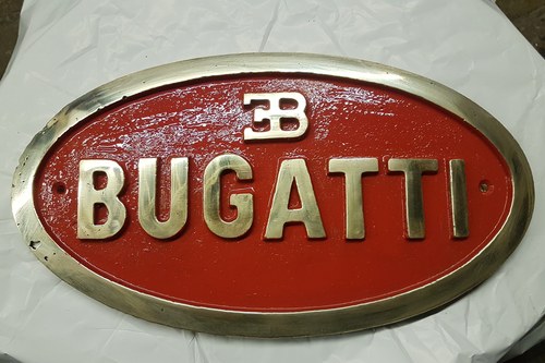 1930 Bugatti oval cast brass sign For Sale