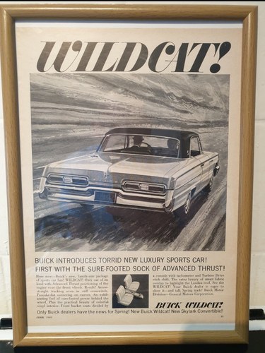 1962 Buick Wildcat Framed Advert Original  SOLD