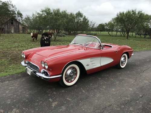 1961 CORVETTE 270 HP DUAL QUADS 4 SPEED RED ON RED WONDERBAR SOLD