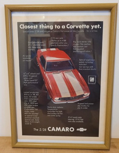 1963 Original 1968 Chevrolet Camaro Framed Advert In vendita