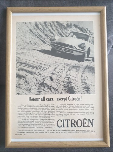 Original 1961 Citroen DS19 Framed Advert For Sale
