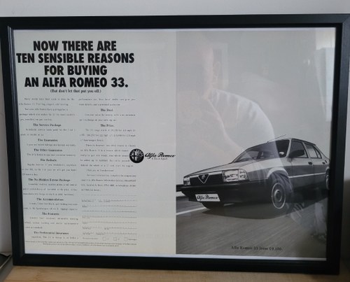1983 Original 1990 Alfa 33 Framed Advert For Sale