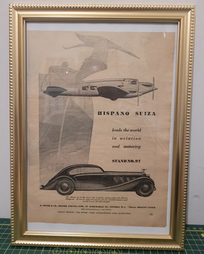 1951 Original 1934 Hispano Suiza Framed Advert For Sale