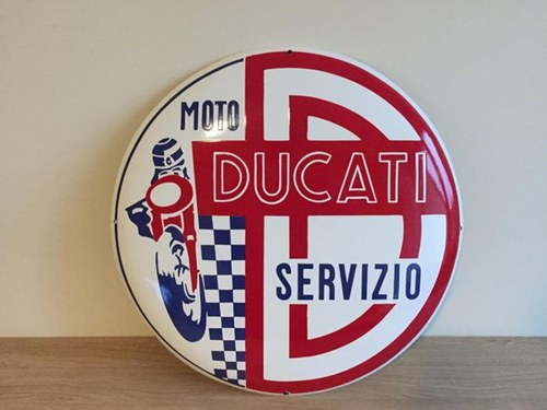 RARE DUCATI Sign Enamel Porcelain Service Dealer In vendita