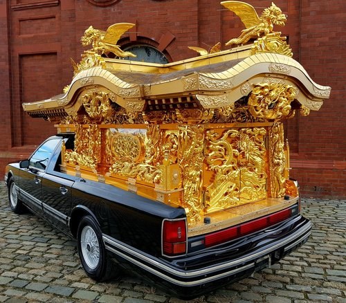 1992 FORD LINCOLN RARE ASIAN BUDDHA TEMPLE FUNERAL HEARSE CARVED  SOLD