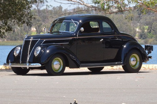 1937 Ford Coupe = Custom mods 5.0 FI + AC  Black  $57k For Sale