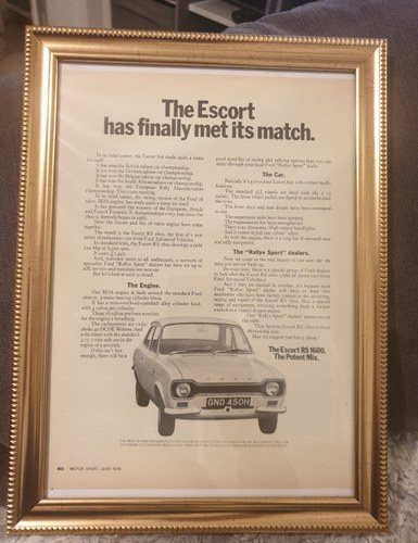 Original 1970 Escort RS1600 Framed Advert For Sale