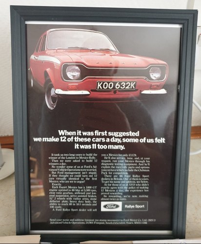 Original 1971 Escort Mexico Mk1 Framed Advert For Sale