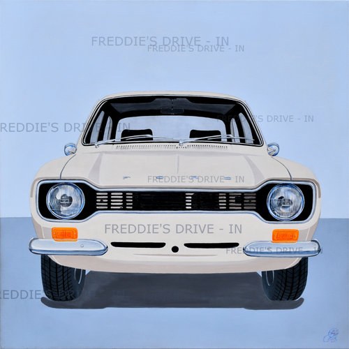 1971 Escort Mk1 _Mexico - Original Painting On Stretched Canvas For Sale