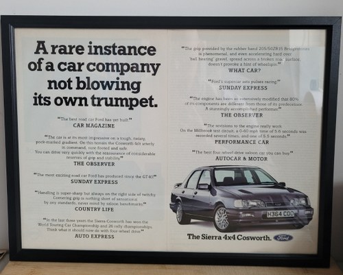 1985 Original 1990 Ford Sierra 4X4 Cosworth Advert In vendita