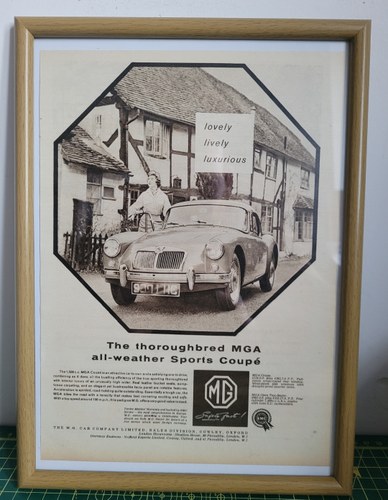 1991 Original 1958 MGA Coupe Framed Advert For Sale
