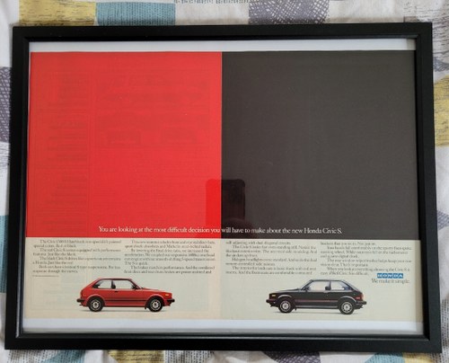 1984 Original 1983 Honda Civic S Framed Advert For Sale