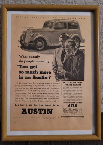 1959 Original 1938 Austin Seven Framed Advert For Sale