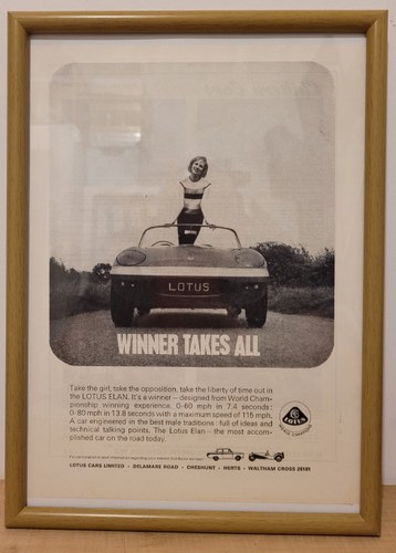 Original 1964 Lotus Elan Framed Advert For Sale