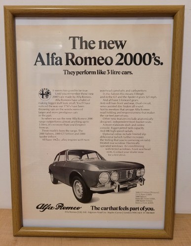 1972 Original 1971 Alfa Romeo 2000 GTV Framed Advert For Sale
