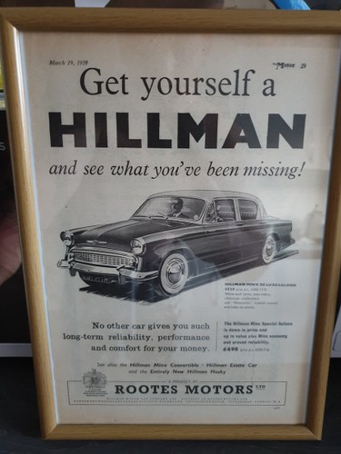 1958 Original Hillman Minx Advert VENDUTO