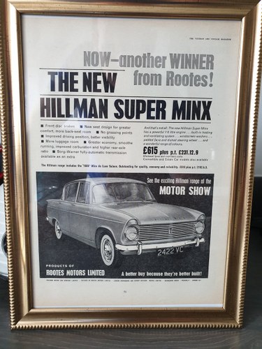 1963 Hillman Minx advert Original  VENDUTO