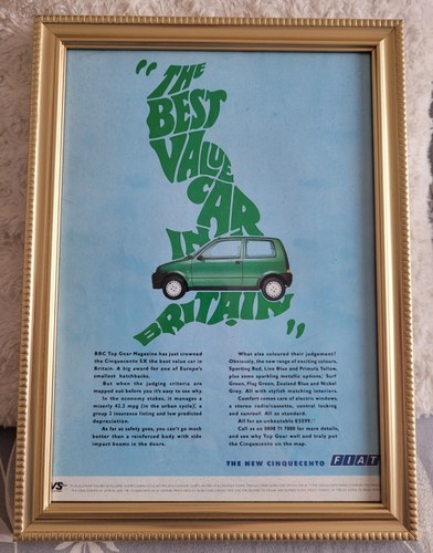 1972 Original 1994 Fiat Cinquecento Framed Advert For Sale