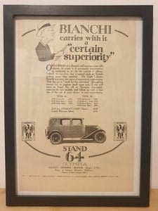 1963 Original 1928 Bianchi Framed Advert  For Sale