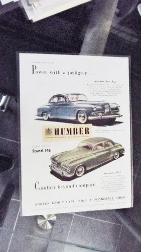 0000 HUMBER SUPER SNIPE AND HAWK 1953 EARLS COURTS ADVERT In vendita