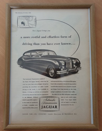 1956 Jaguar MK7 framed advert Original  VENDUTO