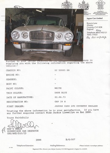 1973 XJC  pre production LHD M.O.D sale agreed In vendita