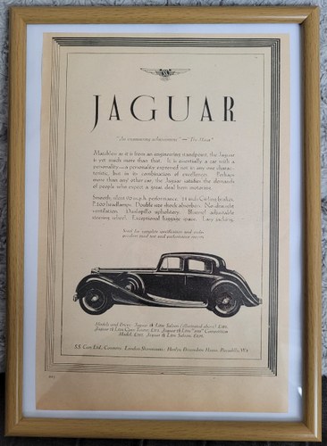 1982 Original 1937 Jaguar Framed Advert For Sale