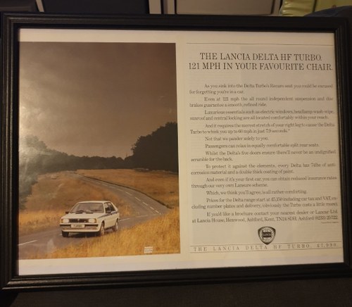 Original 1984 Lancia Delta Turbo Framed Advert For Sale