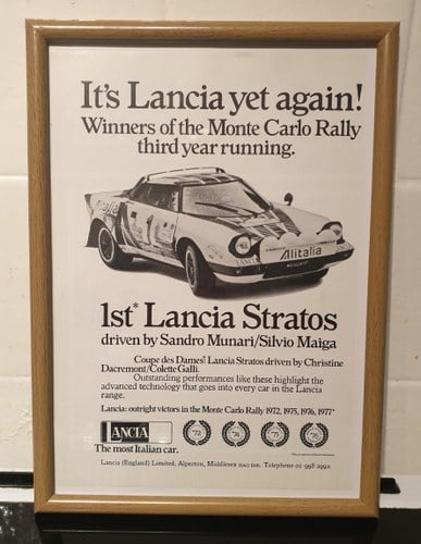 1977 Original Lancia Stratos Framed Advert VENDUTO