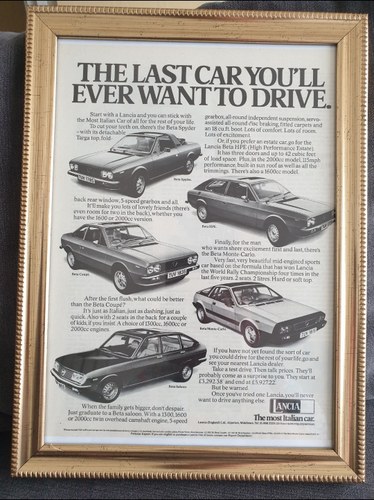 Original 1978 Lancia Framed Advert For Sale