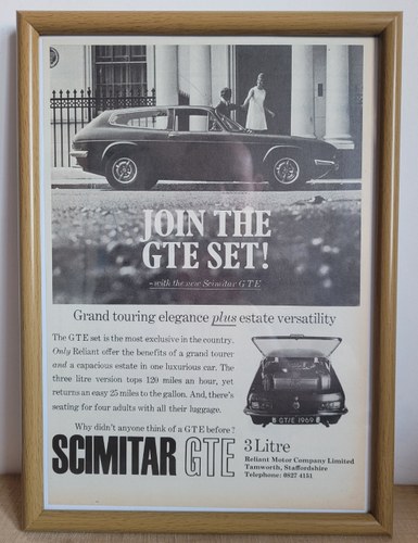 1984 Original 1968 Scimitar GTE Framed Advert For Sale