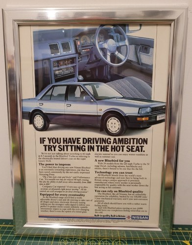 1988 Original 1987 Nissan Bluebird Framed Advert For Sale