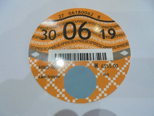 Road Tax Disc 2019. SOLD