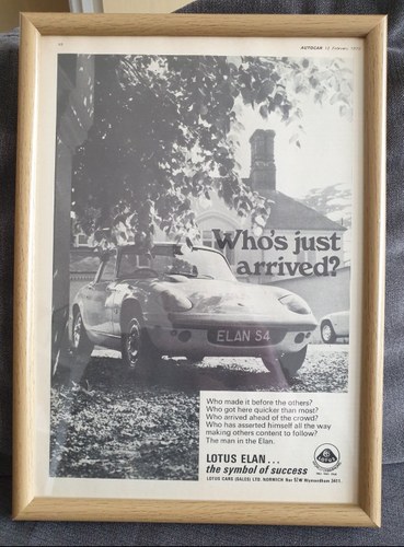 Original 1970 Lotus Elan S4 Framed Advert For Sale