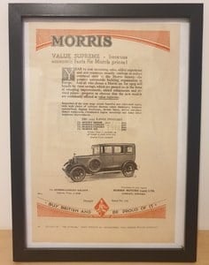1967 Original 1928 Morris-Cowley Framed Advert  For Sale