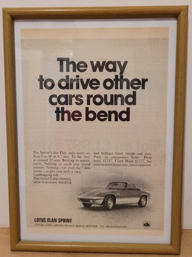1961 Original 1971 Lotus Elan Sprint Framed Advert For Sale