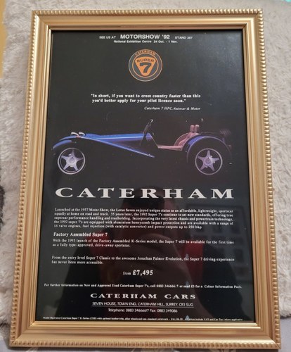 1970 Original 1992 Caterham Super 7 Framed Advert In vendita