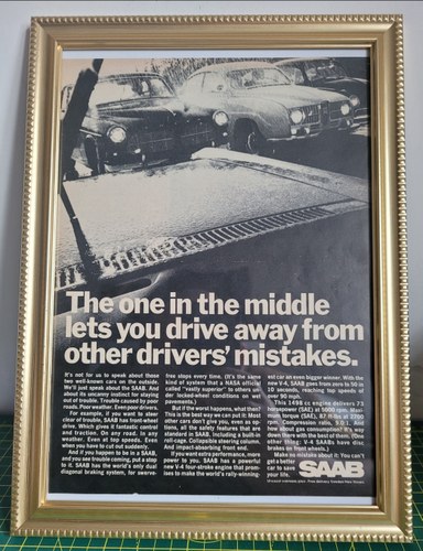 1979 Original 1967 Saab 96 V4 Framed Advert For Sale