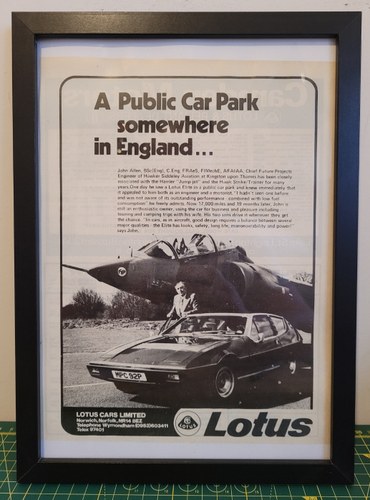1987 Original 1977 Lotus Elite Framed Advert For Sale