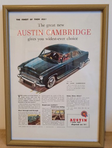 1996 Original 1954 Austin Cambridge Framed Advert For Sale