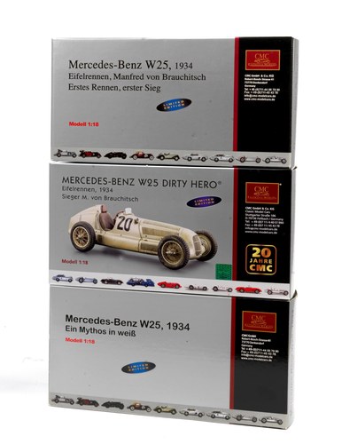 Lot 187 - 3 boxed 1:18 scale 1934 Mercedes-Benz W25 models For Sale by Auction