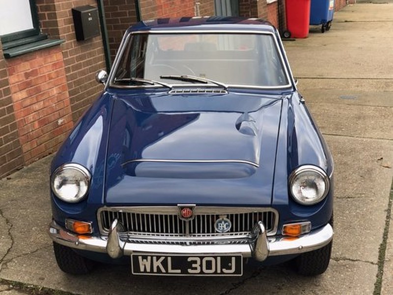1970 MGC GT, Mineral Blue, overdrive and wires