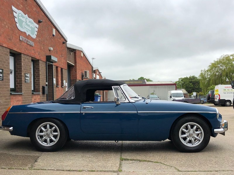1973 MGB Roadster, Teal Blue, overdrive, mohair hood