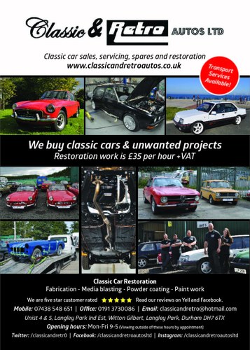 2019 Classic car sales, servicing, storage and restoration In vendita
