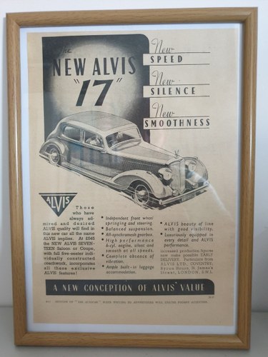 1978 Original 1937 Alvis 17 Framed Advert In vendita