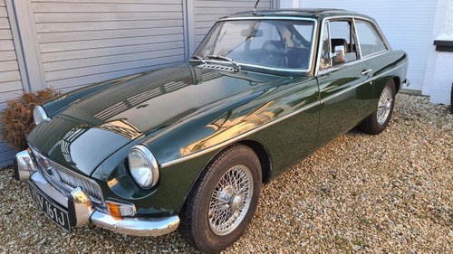 1971 MGB GT in Dark BRG with chrome wires. For Sale