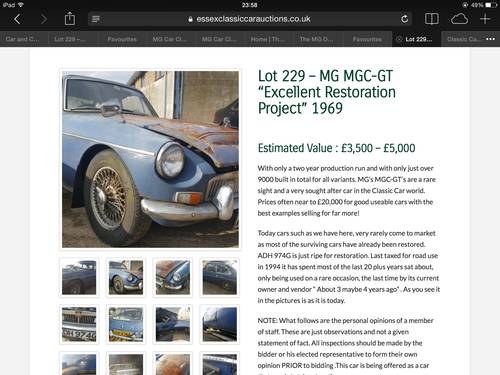 1969 MGCGT  Restoration Project For Sale by Auction