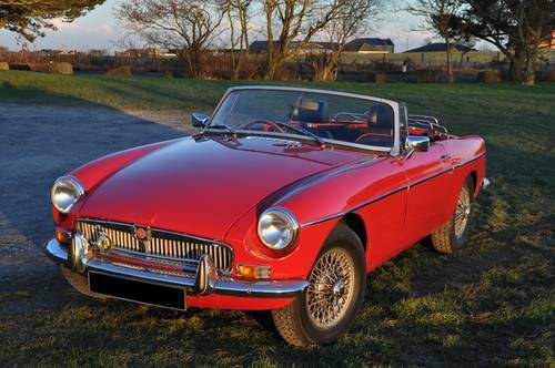1973 MGB roadster, chrome bumper, red, wire wheels, MOT For Sale