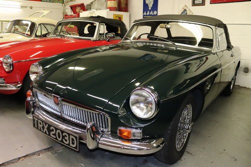 1966 MGB in dark racing green with chrome wires SOLD